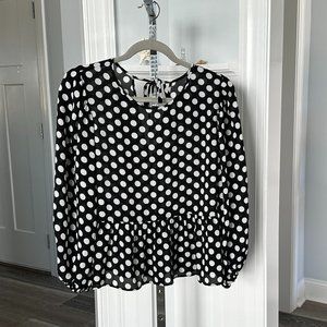 NWT! Express Sz L Black & White Polka Dot Blouse Top. Too Cute!!